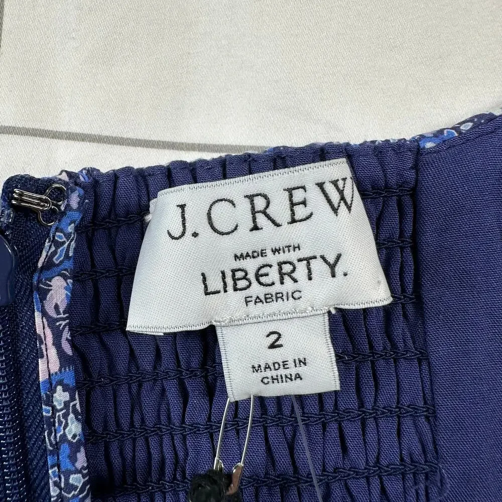 J. Crew Liberty Dress Women 2 Blue Sweetheart Long Sleeve Mini Bourton Bloom New